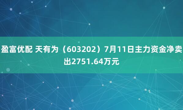 盈富优配 天有为（603202）7月11日主力资金净卖出2751.64万元